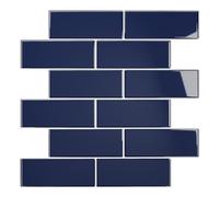 VEELIKE Azulejos Adhesivos Baño Rectángulos Azul Oscuro Baldosas Adhesivas Pared Cocina Vinilos Baño Azulejos Vinilo Adhesivo Cocina Impermeable Papel Adhesivo para Azulejos 30.5cm×30.5cm 24 Piezas