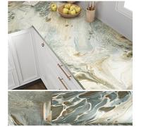 VEELIKE Papel Adhesivo Mármol Líquido Oro Teal Mate 40 cm × 300 cm Grueso Vinilo Marmol Verde Dorado Vinilo Encimera Cocina Baño Lavable Papel Pintado Pared Dormitorio Salon Comedor Mesa Extraíble