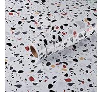 VEELIKE Papel pintado de terrazo gris, autoadhesivo, 60 cm x 900 cm, parte trasera adhesiva, plástico, efecto piedra, papel de contacto de mármol blanco, impermeable, envoltura de vinilo para encimera