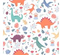 VEELIKE Papel Pintado Dinosaurio Bonito Papel Pintado Infantil Niño Vinilo Decorativo Estampado Dinosaurio Tropical Vinilos para Pared Dormitorio Infantil Decoracion Guardería Extraíble 44,5cm x 300cm