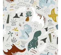 VEELIKE Papel Pintado Dinosaurio Dibujados a Mano Papel Pintado Infantil Niño 44,5cm x 300cm Papels Pared Estampado Dinosaurio Tropical Papels Pared Dormitorio Infantil Decoracion Guardería Extraíble