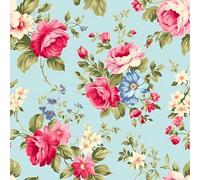 VEELIKE Papel Pintado Flores Azul Ornamental Papel Pintado Flores Vintage 44,5 cm x 300 cm Fotomural Autoadhesivo Patrón Papel Pintado Verde Papel Pintado Pared Dormitorio Pared Baño Extraíble