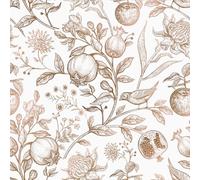 VEELIKE Papel Pintado Flores Beige Vintage Papel Pared Hojas Fruta Tropicales Fotomurales Decorativos Pared Papel Autoadhesivo Pared Flores Blancas Papel Adhesivo para Muebles Dormitorio 44,5cmx300cm