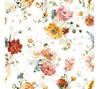 VEELIKE Papel Pintado Flores Blancas Acuarela Peonía Fotomural Papel Adhesivo para Muebles Flores Papel Tapiz Floral Papel Autoadhesivo Pared Tropical Hojas Papel Forrar Mueble Dormitorio 44,5cmx300cm