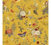 VEELIKE Papel Pintado Flores Caléndula Amarilla Vintage Papel Pared Estampado Botánico Mariposas Papel Pintado Hojas Amarillo Pintado Dormitorio Baño Armarios Extraíble Removible 44,5cm x 300cm