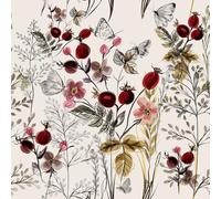 VEELIKE Papel Pintado Flores Frutas Crema Beige Papel Pintado Flores Vintage Acuarela Granada Roja Mariposa Fotomurales Decorativos Pared Dormitorio Salón Baño Armarios Extraíble 44,5 cm x 300 cm