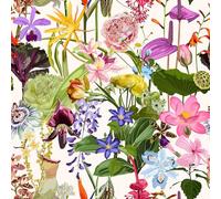 VEELIKE Papel Pintado Flores Jardín Exótico Papel Pintado Hojas Tropicales Vinilo Adhesivo Muebles 44,5 cm x 300 cm Botánico Fotomurales Decorativos Pared Dormitorio Baño Extraíble