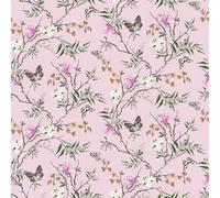VEELIKE Papel Pintado Flores Rosa Mariposas Chinoiserie Vintage Papel Autoadhesivo Pared 44,5cm x 300cm Papels Pintado Estampado Papel Tapiz Hojas Rosa Flores Botánico Dormitorio Floral Baño Extraíble