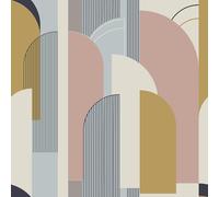 VEELIKE Papel Pintado Geometrico Arco Abstracto Rosa y Gris Papel Adhesivo Geometrico para Muebles Decoracion Habitacion Revestimiento Pared Salon Cocina Vinilos para Muebles Extraíble 44.5cm×300cm