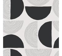 VEELIKE Papel Pintado Geometrico Negro y Blanco Mediados Siglo Vinilos para Pared Geométrico Abstracto Redondo Papel Pintado Estampado para Dormitorio Baño Vinilo Decorativo Habitacion 44.5cm×300cm