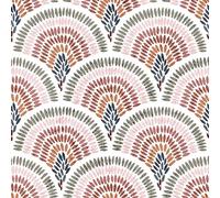 VEELIKE Papel Pintado Geométrico Seigaiha Ondas Bohemio Papel Autoadhesivo Pared Geometrico Abanico Rosa Vintage 44,5 cm × 300 cm Fotomurales Decorativos Pared Dormitorio Habitación Baño Armarios