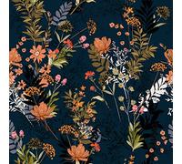 VEELIKE Papel Pintado Hojas Tropicales Papel Pintado Flores Negro Vintage Papel Autoadhesivo Pared Mural Papel Paredes Decoración Habitacion Salon Papel Tapiz Impermeable para Cocina 44.5cm×300cm