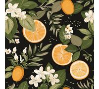 VEELIKE Papel Pintado Limón Negro Vintage Papel Pintado Autoadhesivo Flores Limón Tropical 44.5 cm × 300 cm Cítricos Fruta Murales Decorativos Pared Baño Vinilo Pared Cocina Dormitorio Extraíble