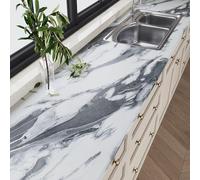 VEELIKE Papel Pintado Mármol Gris Plateado Grueso Vinilo Adhesivo Mate Para Encimera Cocina Comedor Baño Impermeable 40cmx300cm