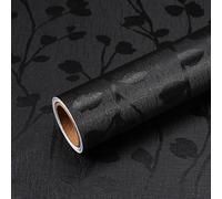 VEELIKE Papel Pintado Negro Hojas Ramas Papel Pared Textura Papel Adhesivo para Muebles Salon Papel Autoadhesivo Pared Negro Papel Tapiz Habitación Papel de Pared Cocina Impermeable Baño 40cm×300cm