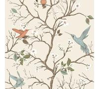 VEELIKE Papel Pintado Pájaro Crema Beige Vintage Papel Pintado Flores y Pajaros Beige Chinoiserie Vinilo Adhesivo Pared Floral Fotomural Decorativos Pared Dormitorio Baño Armarios 44,5 cm x 300 cm