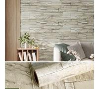 VEELIKE Papel Pintado Piedra Beige 60 cm x 900 cm Papel Autoadhesivo Pared Ladrillo Vintage Industrial Fotomural Papel de Pared Decorativo Salón Papel Adhesivo Impermeable Cocina Dormitorio Baño