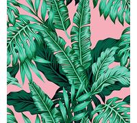 VEELIKE papel pintado tropical rosa autoadhesivo con hojas de palma exóticas, contacto de hojas verdes de selva para dormitorio, mural, estampado de pared