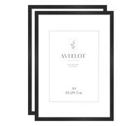 Veelot® 2x Marco de Fotos de Madera Ayous,Negro DIN A4 21x29,7 cm,Passepartout 15x21 cm,Marcos Grandes 21x30 cm Para Documentos,Certificados y Diplomas - Montaje en Pared o Sobremesa