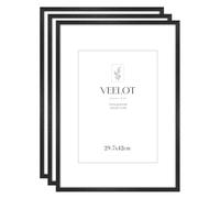 Veelot® 3x Marcos de Fotos A3 29,7x42cm en Madera Ayous Negra Con Passepartout 21x30cm-Marcos Grandes 30x42cm Para Documentos, Certificados y Diplomas-Montaje en Pared