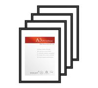 Veelot® 4x Marco de Fotos de Aluminio Metálico Negro DIN A3 29,7x42 cm, Marco Medianon 30x42 Perfil Estrecho, Diseño Minimalista, Uso Vertical u Horizontal
