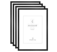 Veelot® 4x Marco de Fotos de Madera Ayous,Negro DIN A4 21x29,7 cm,Passepartout 15x21 cm,Marcos Grandes 21x30 cm Para Documentos,Certificados y Diplomas - Montaje en Pared o Sobremesa