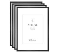 Veelot® 4x Marcos de Fotos A3 29,7x42cm en Madera Ayous Negra Con Passepartout 21x30cm-Marcos Grandes 30x42cm Para Documentos, Certificados y Diplomas-Montaje en Pared