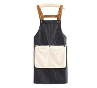 VEELTRAS Striped Apron Dress with 2 Pockets, Detachable Hand Towel, Cross Back Apron, Suitable for Cooking, Baking, Kitchen, Sculpture, Gardening (blue stripes)