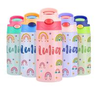 VEELU Botella Agua Personalizada con Pajita - Termo Personalizado con Nombre - Botella Agua Acero Inoxidable Personalizada - Botella Termica Niña 350ml - Regalo Seño Infantil