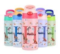 VEELU Botella Agua Personalizada con Pajita - Termo Personalizado con Nombre - Botella Agua Acero Inoxidable Personalizada - Botella Termica Niña 350ml - Regalo Seño Infantil