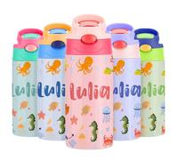 VEELU Botella Agua Personalizada con Pajita - Termo Personalizado con Nombre - Botella Agua Acero Inoxidable Personalizada - Botella Termica Niña 350ml - Regalo Seño Infantil