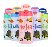 VEELU Botella Agua Personalizada con Pajita - Termo Personalizado con Nombre - Botella Agua Acero Inoxidable Personalizada - Botella Termica Niña 350ml - Regalo Seño Infantil