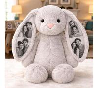 VEELU Peluche Conejo Personalizado Photo Juguete Suave Animales Peluches Personalizados Regalo Personalizado para Mujer Hombre Pareja Amigas Regalos para Cumpleaños Aniversario