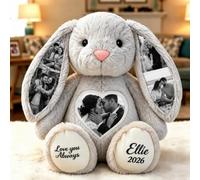 VEELU Peluche Conejo Personalizado Photo Juguete Suave Animales Peluches Personalizados Regalo Personalizado para Mujer Hombre Pareja Amigas Regalos para Cumpleaños Aniversario