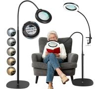 Veemagni 10X Lupa con Lentes de Cristal auténtico con luz y Soporte, 5 Modos de Color, Regulable sin escalonamientos, lámpara de Aumento LED 3 en 1, Lupa de pie, Manos Libres para Leer o Pintar.
