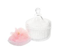 Veemoon 1 Juego Esponja Cosmética con Caja de Almacenamiento de Vidrio y Diseño de Flor de Cinta Puff de Terciopelo Suave para Polvo Corporal de Puff Dual Lado y Corto para Casa y