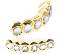 Veemoon 1 Juego parrillas de adulto del diente parrillas de muelas de cosplay gemas para colmillos para cosplay Aleación de zinc Dorado