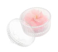 Veemoon 1 Juego Puff de Polvo Suave con Caja de Almacenamiento de Vidrio y Diseño de Flor de Cinta Puff de Velour para Polvo Caja de Almacenamiento para Bebés y