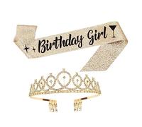 Veemoon 1 juego Tiara y Banda de Cumpleaños para Niñas con Correa Accesorios de Fiesta Elegantes y Coloridos para Celebraciones de Cumpleaños