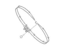 Veemoon 1 Pc Tobillera de doble círculo de collar con cuentas tobilleras para mujer Día festivo largo plata cadena de pie cadena de tobillo femenino cobre Silver