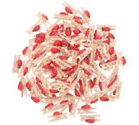 Veemoon 100 pinzas rojas para la ropa, decoración amaderada, mini pinzas de madera para la ropa, botones de mariquita, manualidades, pequeñas pinzas de ropa, fotos de madera, bonito soporte para