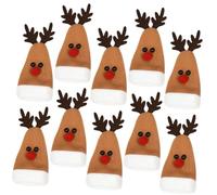 Veemoon 10piezas Tapa de Botella de Alce Fundas para Cubiertos Navideños Bolsa para Cubiertos Gorros Navideños para Fiestas de Navidad