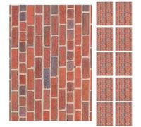 Veemoon 12 hojas de papel pintado para casa de muñecas, papel tapiz autoadhesivo a escala 1:12 y adhesivo para suelo, ladrillo rojo en miniatura, cubierta de pared extraíble, accesorios para casa de