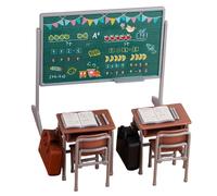 Veemoon 13 Piezas de Útiles Escolares en Miniatura para Casa de Muñecas. Juego de Muebles de Aula de PVC. Incluye Escritorio, Silla, Pizarra, Libros Y Mochila Escolar. Accesorios para Casa de Muñecas