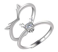 Veemoon 1par Anillos De Pareja Ajustables Diseño De Cuerno De Ciervo Anillos De Promesa y Compromiso Para San Valentín o Aniversarios