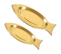 Veemoon 2 Bandejas para Servir Pescado de Acero Inoxidable Platos Forma de Pez Dorados de 35 CM y 40 CM Aptos para Cocinar al Vapor y Servir Aperitivos Hogar y Restaurante