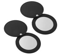 Veemoon 2 Espejos de Bolsillo compactos, Redondos, de Mano, Negros, Mini Espejos de Maquillaje portátiles para Bolso con Cubierta de Cuero sintético, Ideales para Viajes y Uso cosmético.