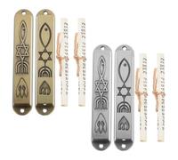 Veemoon 2 Juegos de Estuches de Mezuzá Judíos de Metal con Rollo Kosher de 8,9 Cm para Bendición del Hogar, Caja Decorativa para Puerta, Obsequio para Inauguración y Decoración