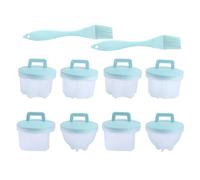 Veemoon 2 juegos de moldes para huevos escalfados: Molde antiadherente con pincel de silicona - de plástico con formas de corazón, flor, estrella y redondo para cocinar al vapor en freidora de aire