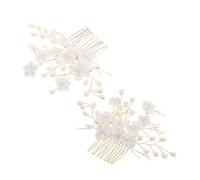 Veemoon 2 Pcs Peinetas de Boda Flores y Perlas Falsas Accesorios Cabello Elegantes y Ligeros para Novias y Acompañantes